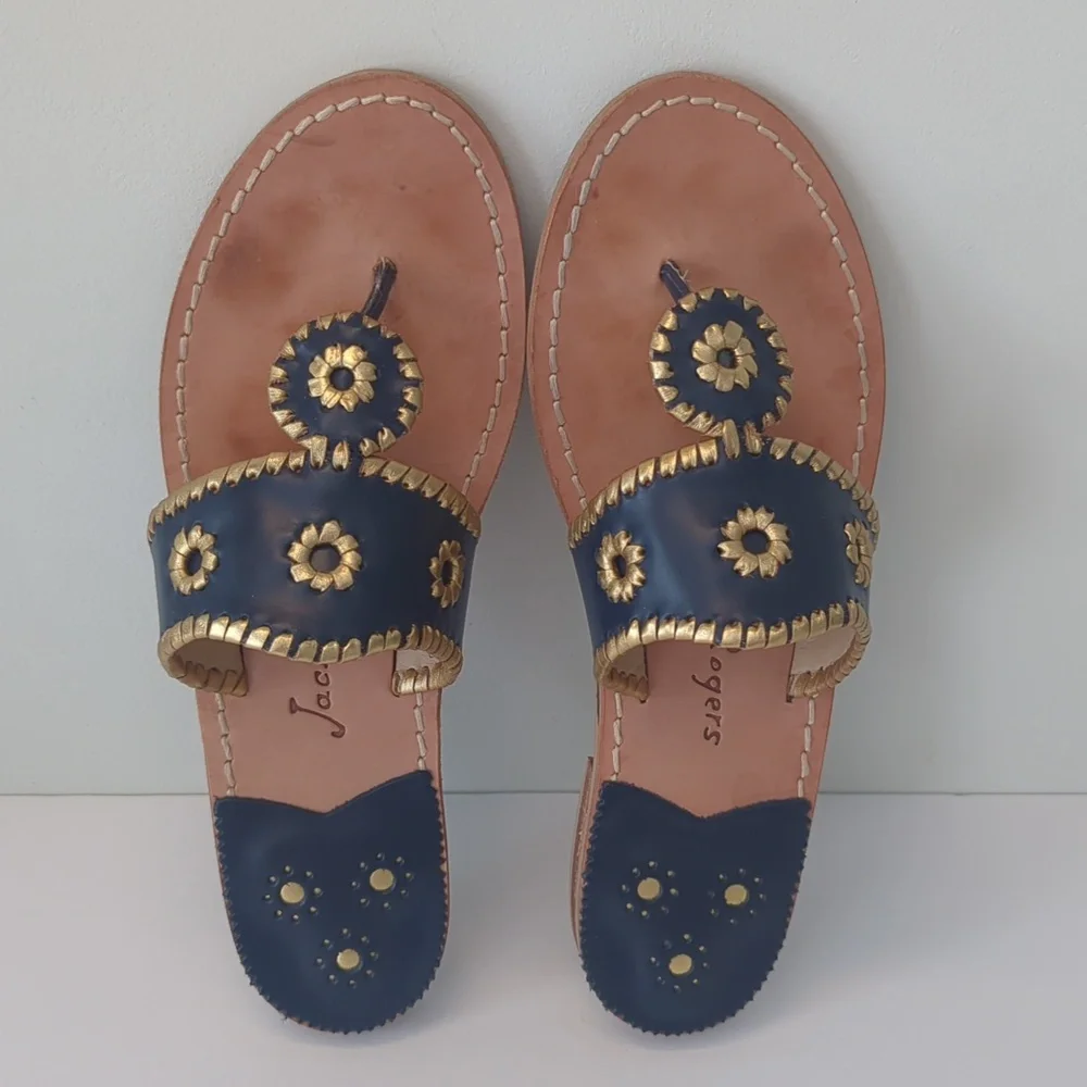 Jack Rogers Nantucket Gold Sandal in Midnight and Gold Navy Gold size 9 - Picture 12 of 14